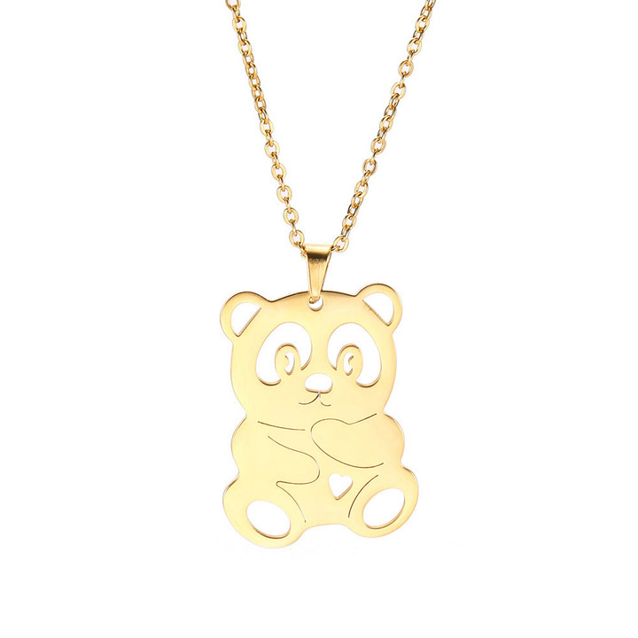 Skyrim Cute Heart Panda Pendant Necklace Choker Gold Color 316L Stainless Steel Chain Necklaces Fashion Jewelry for Women Girl