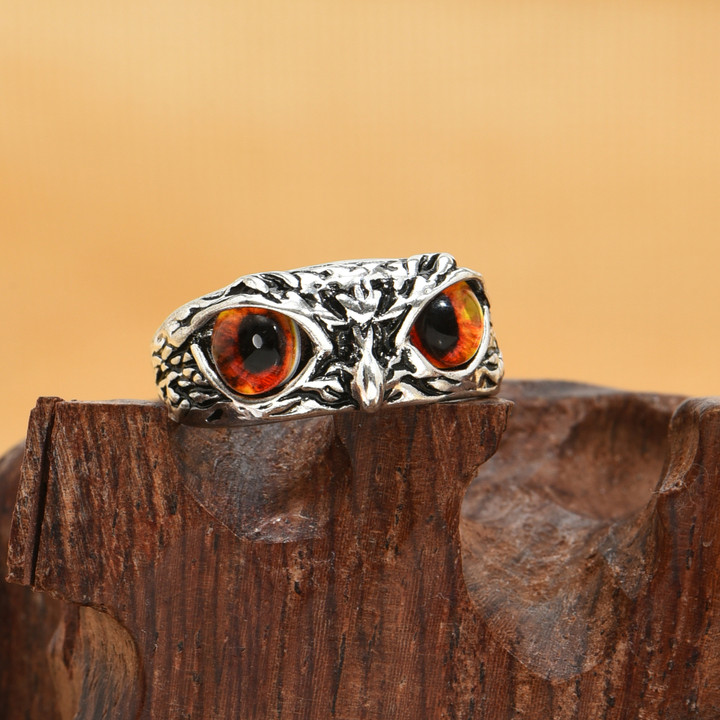 Charming Fashion Owl Ring Vintage Man and Women Alloy Blue Eyes Owl Ring Versatile Argent Adjustable Creativering Ring