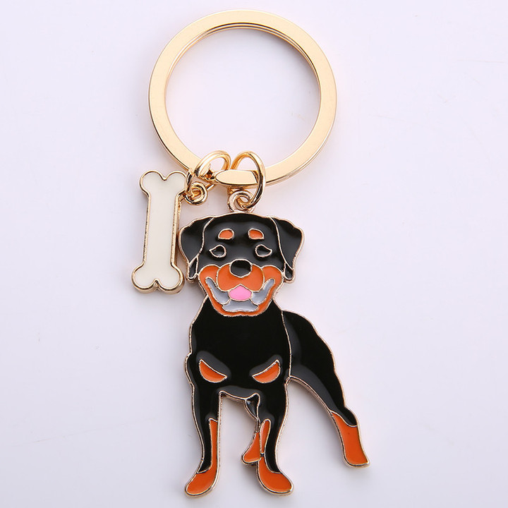 Simple Rottweiler Dog Pendant Keychain Alloy Metal Bag Charm for Men and Women Car Keychain Keyring Jewelry Decoration Gift