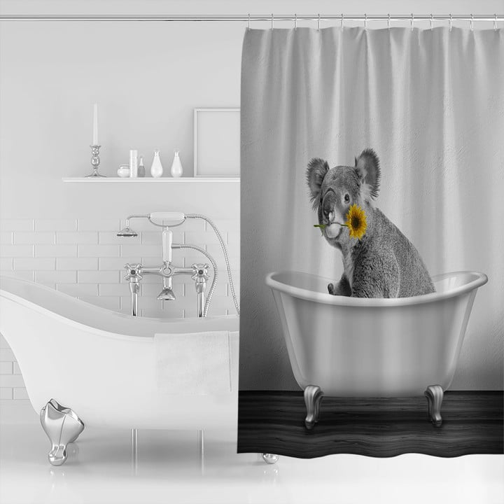 Sunflower Bathtub Koala Funny Animal Shower Curtain for Bathroom Waterproof Bath Curtain with Hook Bathroom Decor