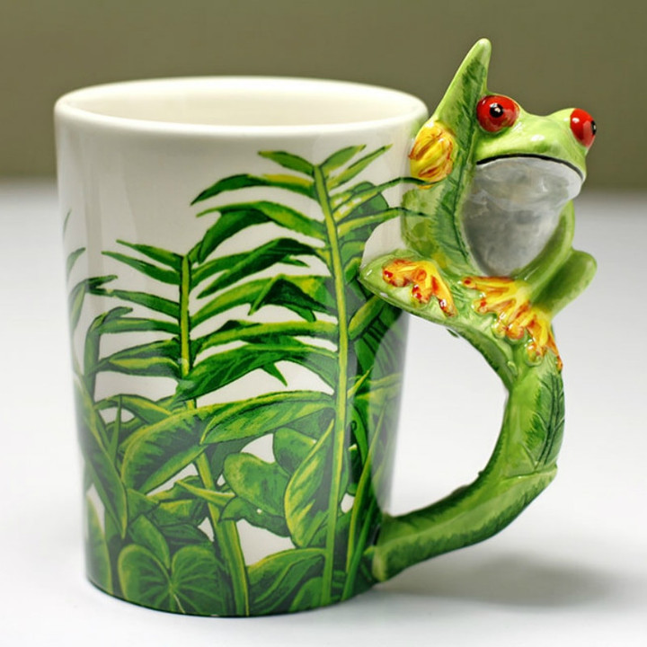 300ml Creative Frog Ceramic Mugs 3D Cartoon Cup Hand Drawn Animal Coffee Mug Gift Coffee Cup
