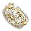 Golden Elephant White Zircon Ring Wedding Jewelry Gift Size 6-10