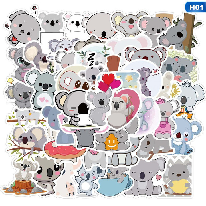 50pcs Cartoon Cute Koala Doodle Stickers Set For Laptop Skateboard Waterproof PVC Stationery Decorative Stickers For Kids Gift