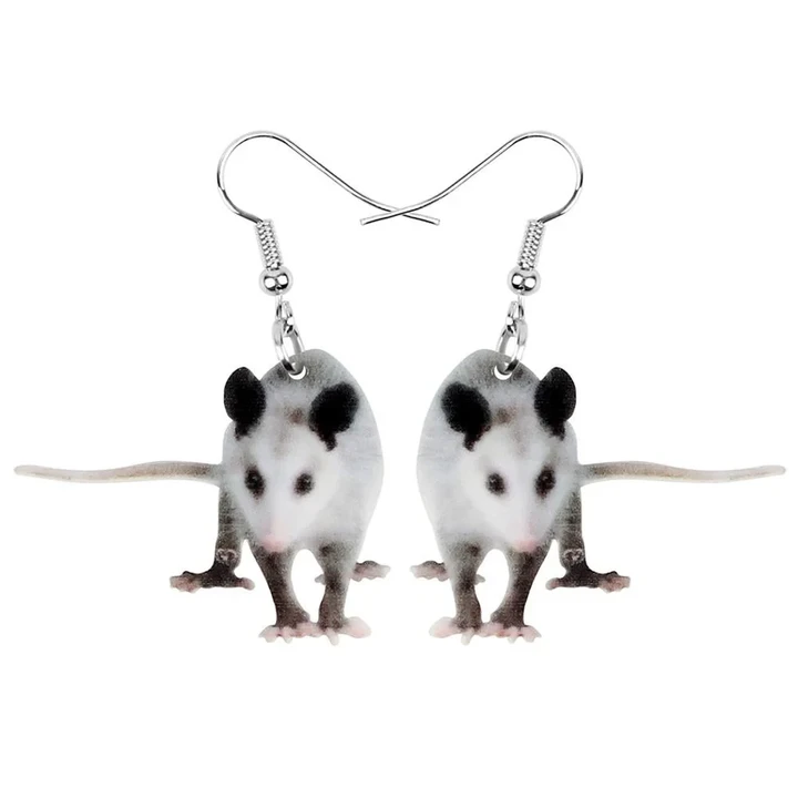 WEVENI Acrylic Lovely Opossum Earrings Print Lightweight Realistic Animal Dangle Drop Jewelry For Women Girl Kids Gift Accessory