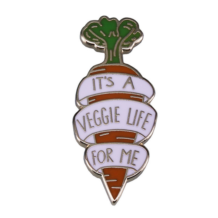 Vegan Enamel Pin Hamburger Broccoli Carrot Pussy Vegetarian Vegetables Badge Cartoon Brooch