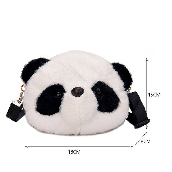 Women Cute Cartoon 3D Plush Panda Crossbody Bag Female Winter Warm Fluffy Messenger Bag Mobile Phone Pouch Ladies Travel Purses