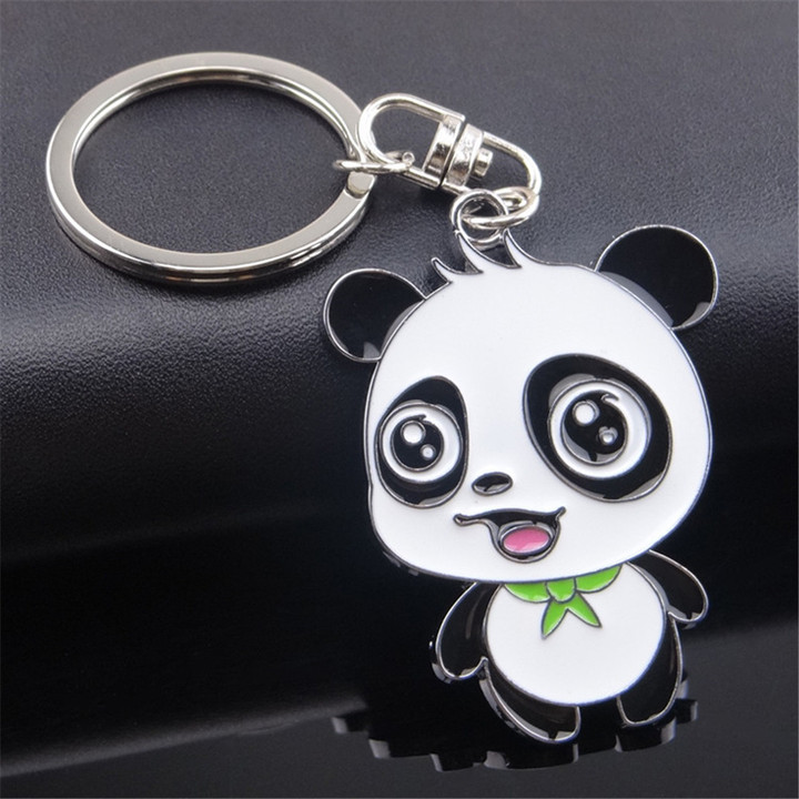 1Pc Creative Cartoon Panda Car Keychain Cute Metal Animal Backpack Pendant Ornaments For Couple Kids Gift