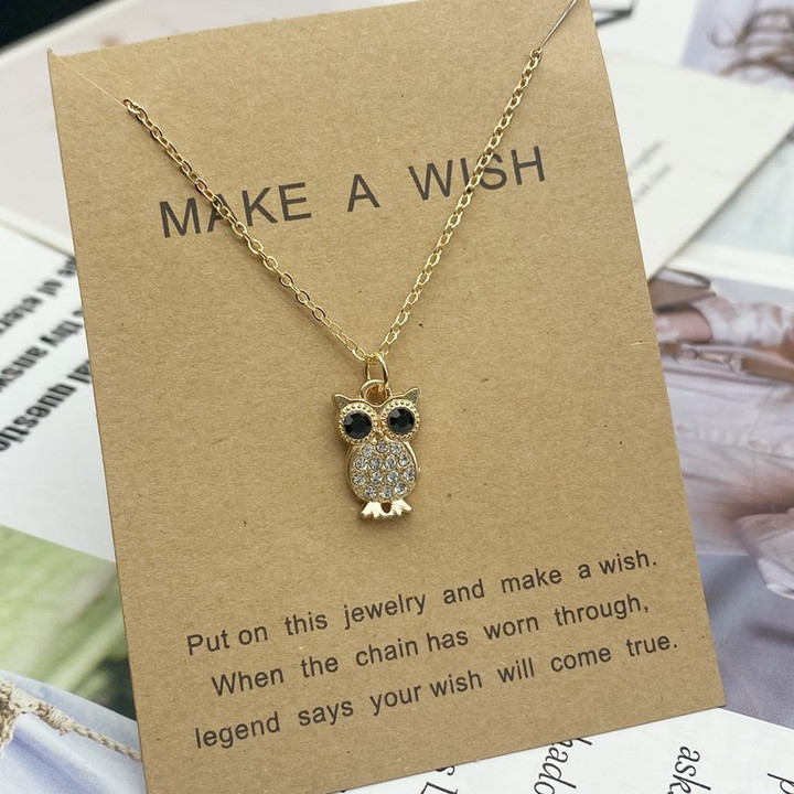 New Trendy Alloy Elegant Cute Owl Cross Gold Color Pendant Necklaces for Women Fashion Simple Clavicle Chain Necklace Jewelry