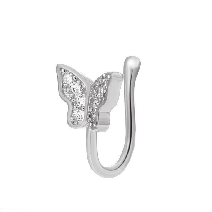 1Pc Crystal Butterfly Fake Nose Ring Non Piercing Clip On Nose Ring Indian Style Nose Cuff Fake Piercing Septum Nose Jewelry