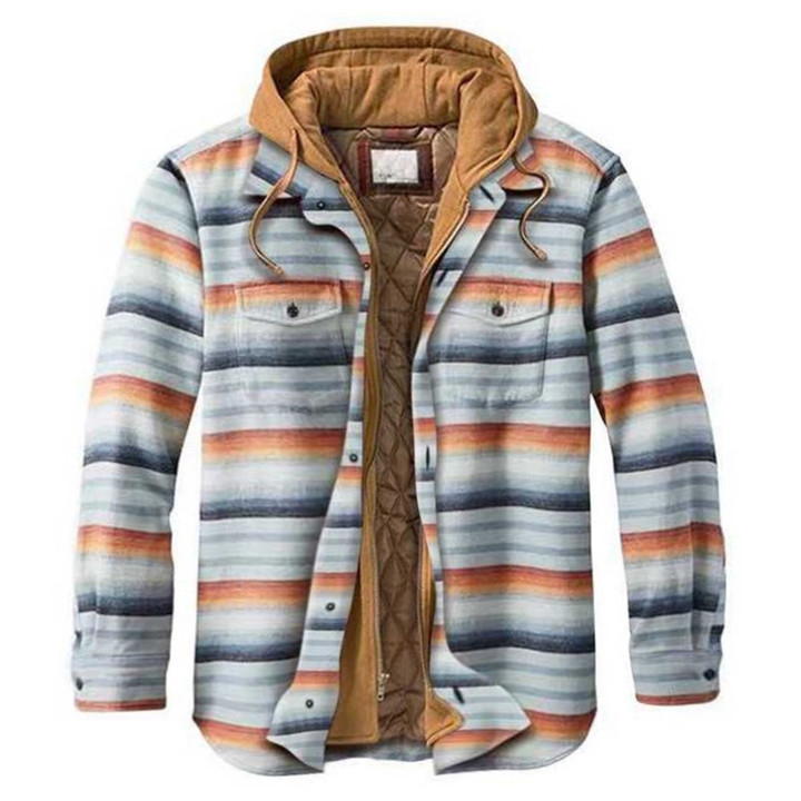 Men's Hooded Jacket Plaid Lapel Pocket Padded Shirt Tops 2023 New Autumn Winter Thick Cotton Jacket For Men Casual Overcoat