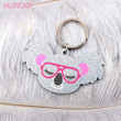1piece63mm Acrylic Koala Keychain Silver Glitter Pink Glasses Monagram With Ring 2.5"-KC031