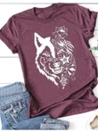 Wolf Head Floral Print T Shirt