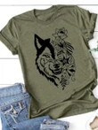 Wolf Head Floral Print T Shirt