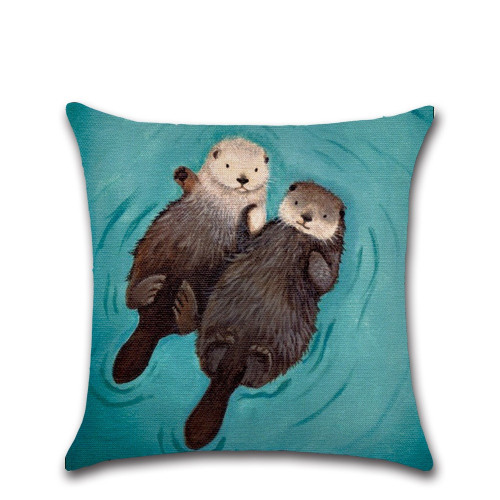 1pcs Romantic Otter Couple Printing Cotton Linen Square Sofa Cushion Cover Nap Throw Pillow Case Car Decor Home Decor Supplies