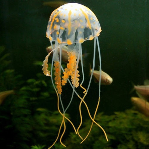 Aquarium Artificial Luminous Lionfish Fish Tank Aquatic Landscape Silicone Jellyfish Fish Glow In Dark Underwater Ornament