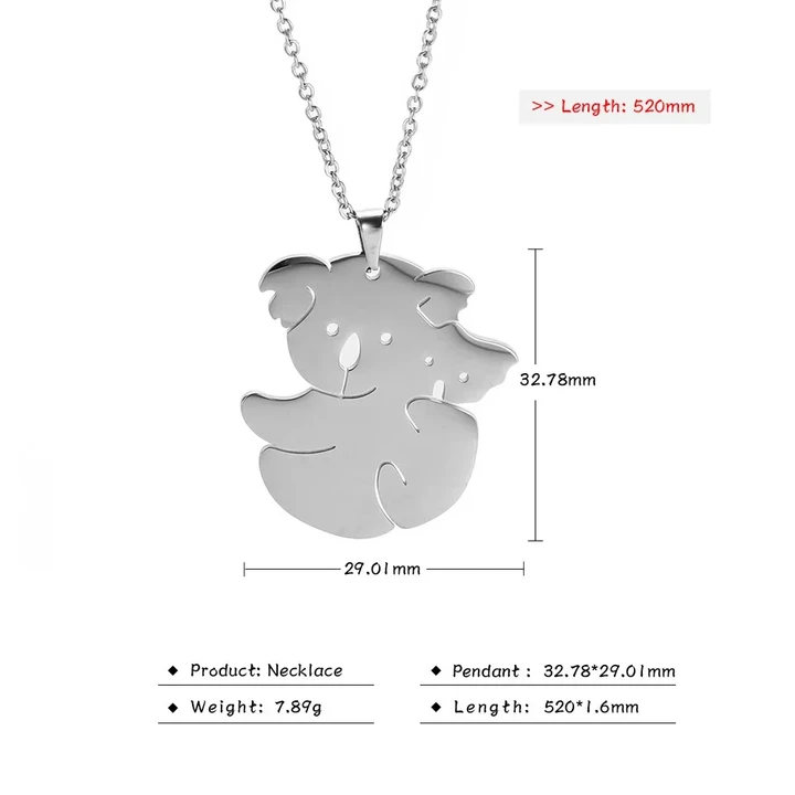 Amaxer Cute Animal Koala Bear Pendant Necklace Women Stainless Steel Chain Choker Necklaces Fashion Jewelry Gift