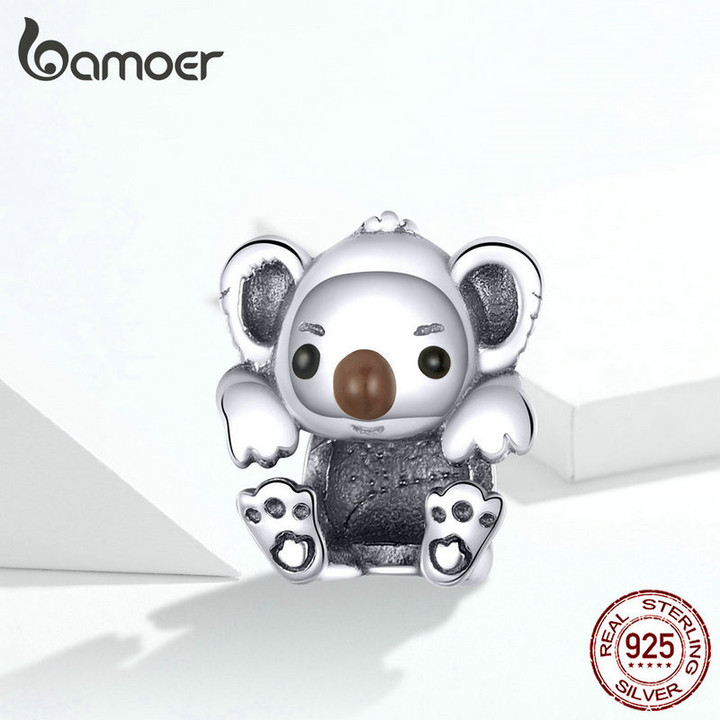 bamoer Baby Koala Metal Beads for Women Jewelry Making 925 Sterling Silver Animal Charm fit Bracelet & Bangle Jewelry SCC1304