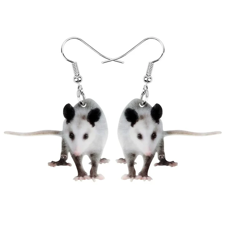 WEVENI Acrylic Lovely Opossum Earrings Print Lightweight Realistic Animal Dangle Drop Jewelry For Women Girl Kids Gift Accessory