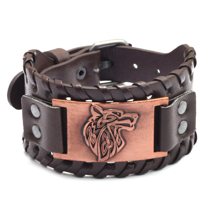 Vintage Viking Leather Braided Bracelet