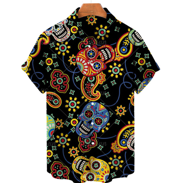 Hawaiian Shirt Loose Top 5xl 3d Skull Print Shirts For Men 2022 Fashion Shirt Men Women Tee Breathable Summer Short Sleeve