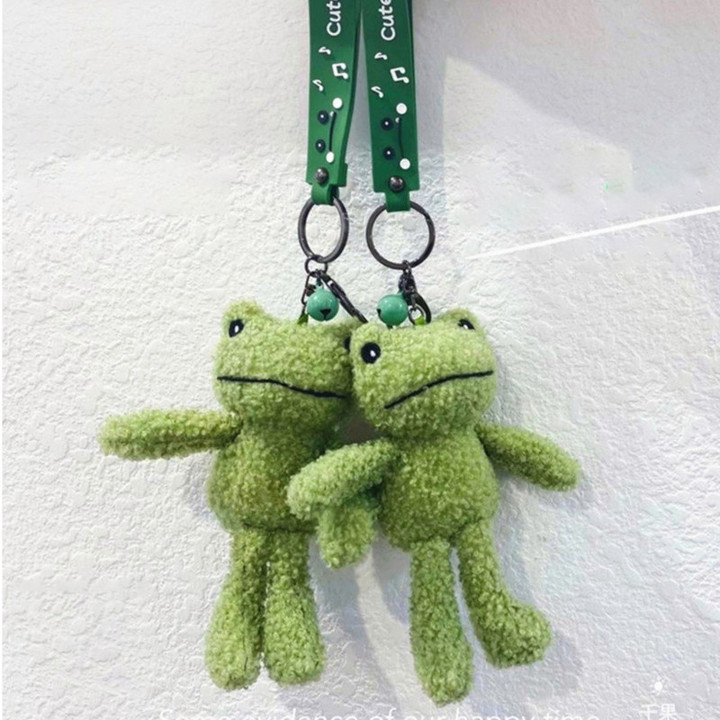 Cartoon Ugly Smiling Face Green Frog Plush Doll Keychain Pendant Fashion Bag Ornaments Keyring Lanyard for Keys Gift Jewelry