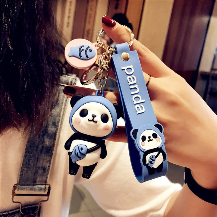 Panda Football Flexible Glue Doll PVC Key Pendant Super Fire Bear Keychain Schoolbag Ornaments Gift Small Ornaments