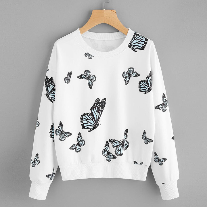Extra Sized Oversized Hoodies Moletons Women Butterfly Printing Long Sleeve Casual Sweatshirt Pullover Tops Blouse