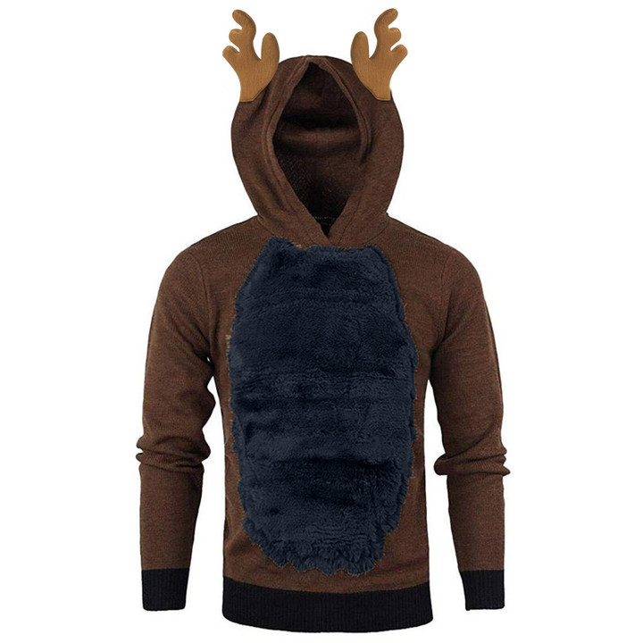 Men Christmas Hoodies Men Elk Fawn Print Hoodie Long Sleeve Clothes Pullover Hoodie Fashion Casual Sweatshirts Pull Homme