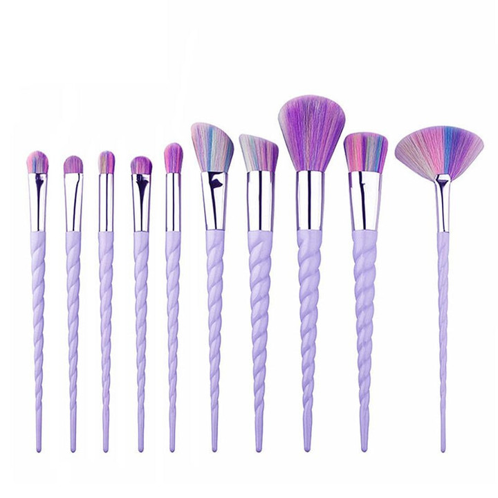 10pcs Unicorn Makeup Brushes With Colorful Bristles Handles Fantasy Makeup Brush Set Foundation Eyeshadow Unicorn Brush Kit