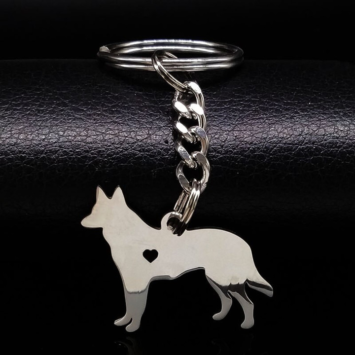 German Shepherd Silver Color Stainless Steel Keychain