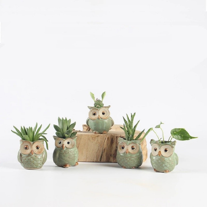 5Pcs/Set Ceramic Owl Shape Garden Flower Pot