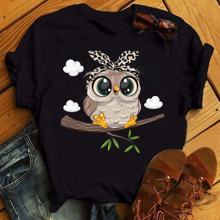 Owl Print T Shirt Women