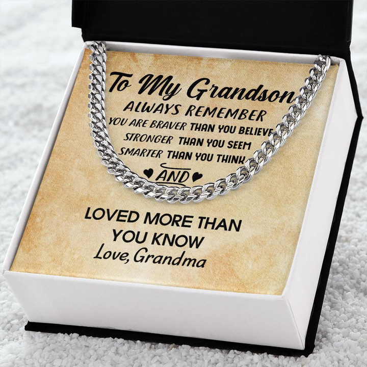 Valentine - To My Grandson Always Remember - Cuban Link Chain