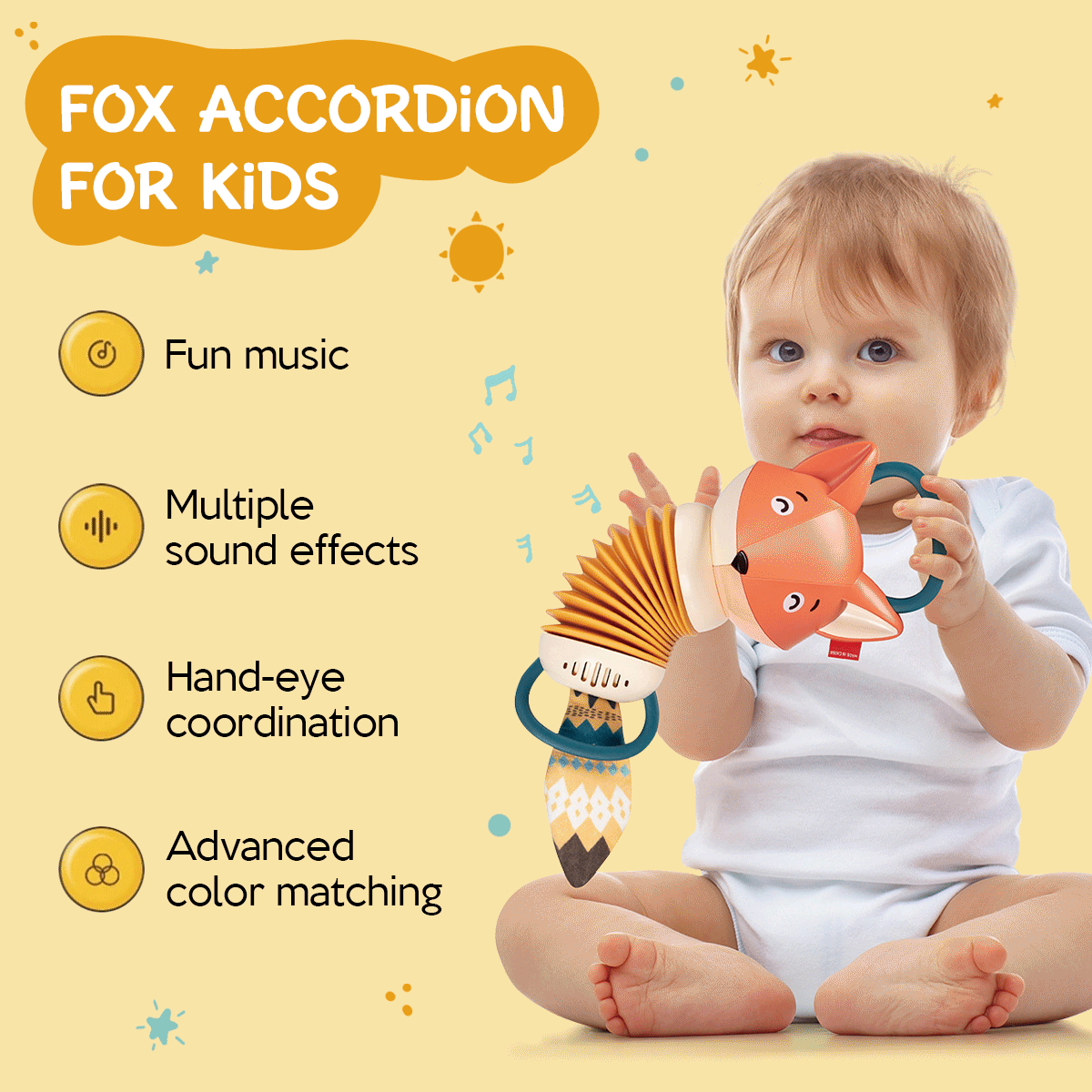 Fox Accordion Simulation Instrument Music Toy for Kids FAEVEZ™- Babies & Kids