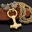 Vikings Wolves Head Mjolnir Stainless Steel Necklace FAEVEZ™- Men's Accessories