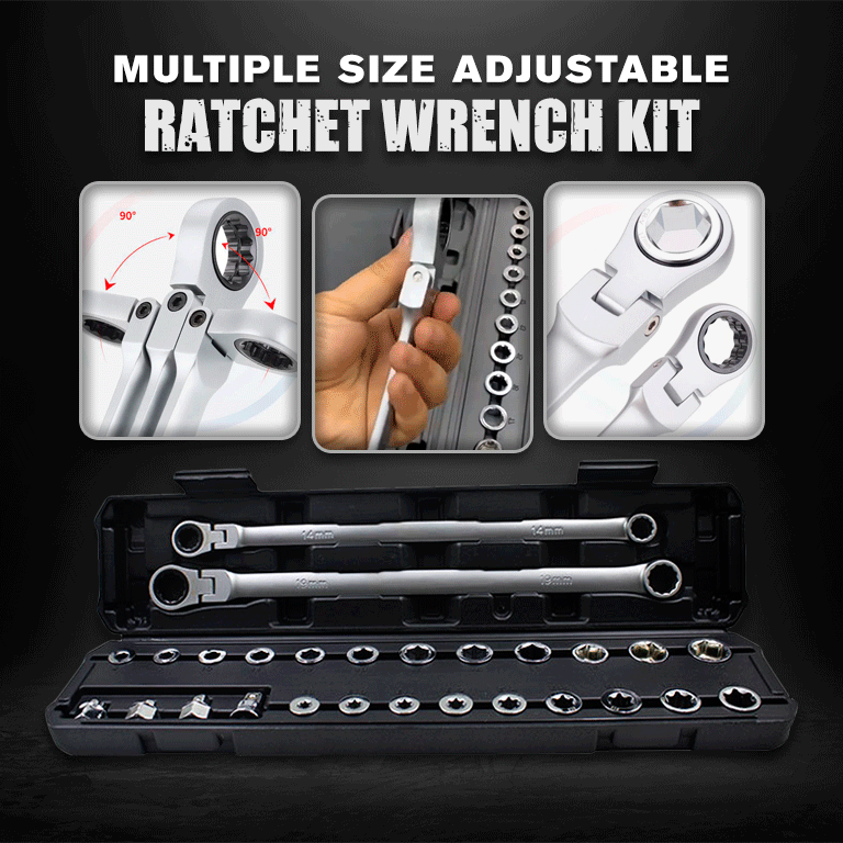 Multiple Size Adjustable Ratchet Wrench Kit - Home Devices