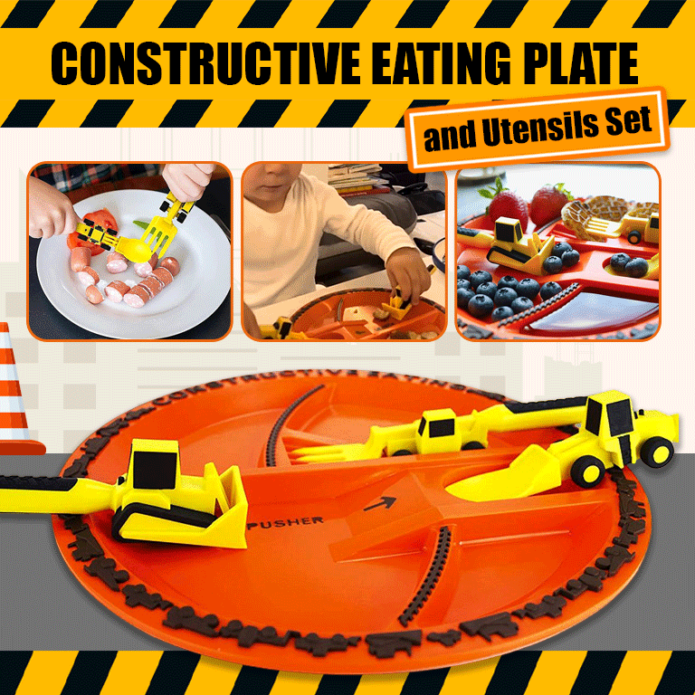 Kid's Constructive Eating Plate and Utensils Set - Babies & Kids