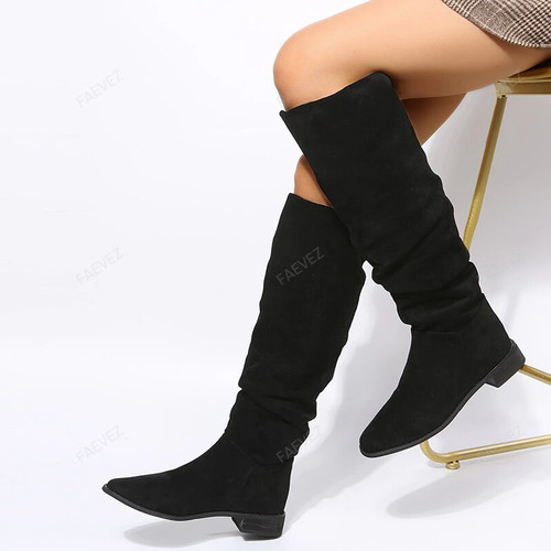 High Quality Faux Suede Flock Knee High Boots