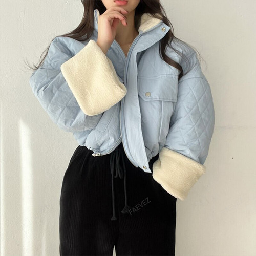 Blue Warm Vintage Casual Female Puffer Comfortable Outwear