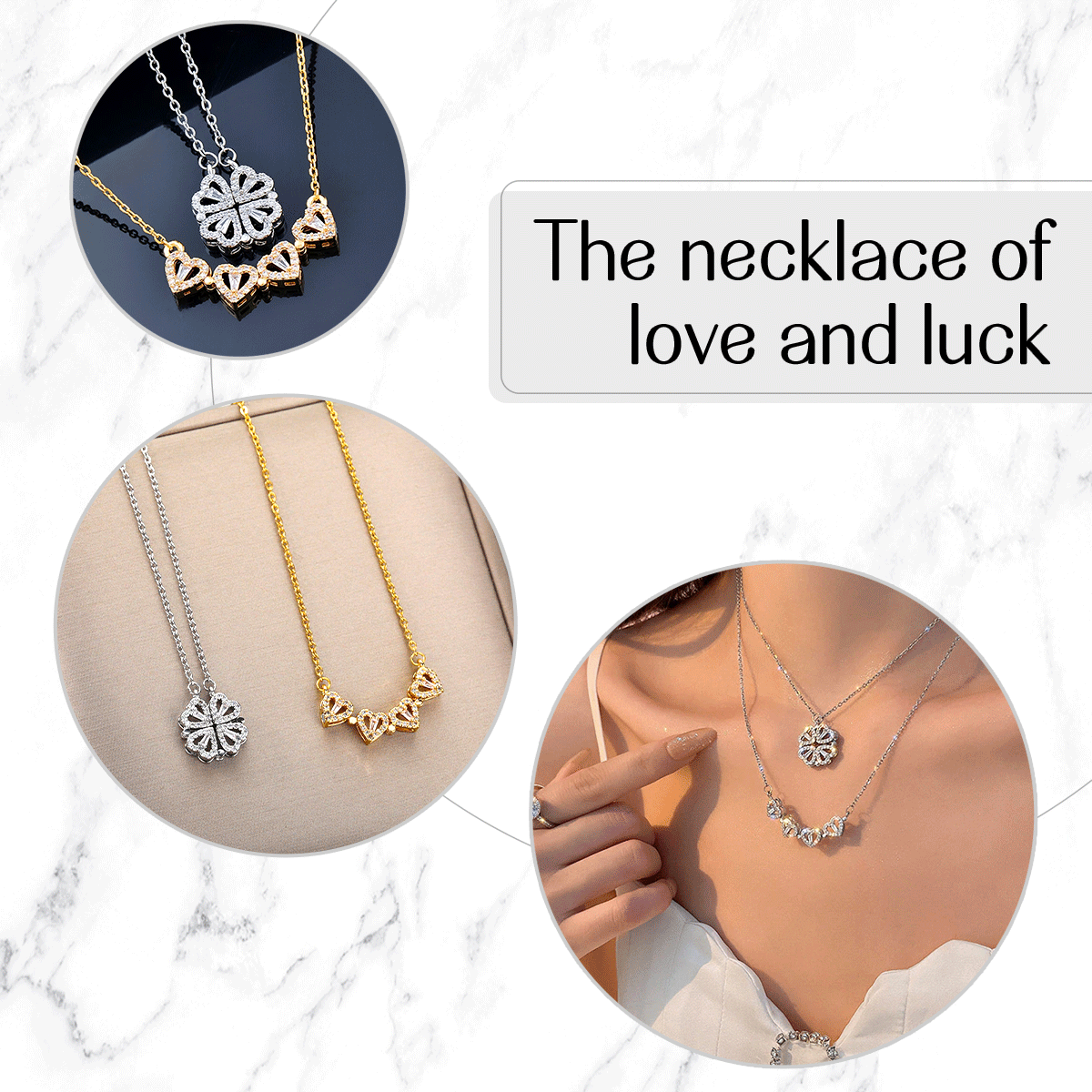 Women Four-Leaf Heart Shape Necklace Lucky Accessory