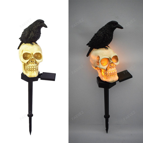 Solar Skull Raven Halloween Light - Garden Tools