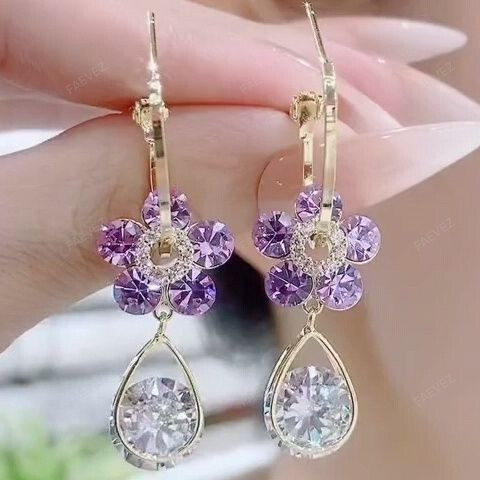 Purple Flower Crystal Earrings