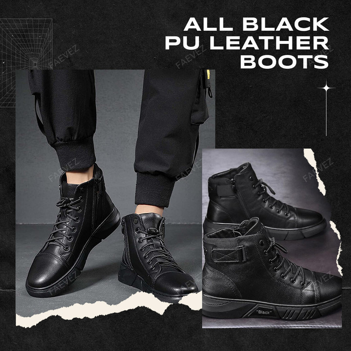 All Black PU Leather Boots
