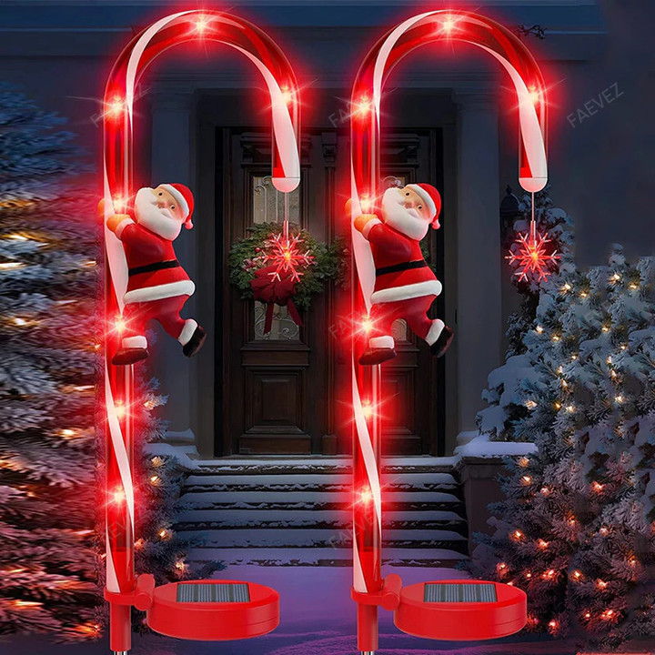 2pc Christmas Tree Solar Candy Cane LED Lights