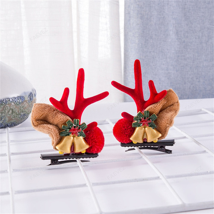 2pcs Christmas Elk Ear Hair Clip Set