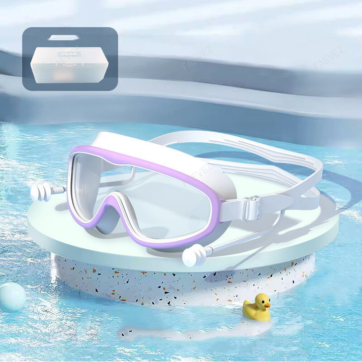 Kid's Large Frame Anti-Fog Swimming Goggles With Earplugs - Babies & Kids