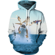 Dinosaur Shark Gangster Bomb Shooting Gun Blue Sea Color Naughty A3706 3D Pullover Printed Over Unisex Hoodie