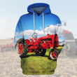 Red Tractor Farmer Art#1076 3D Pullover Printed Over Unisex Hoodie