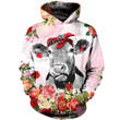 Farmer Cow Flower Pink Art#2077 3D Pullover Printed Over Unisex Hoodie
