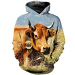 Farmer Cow Young Art#1651 3D Pullover Printed Over Unisex Hoodie